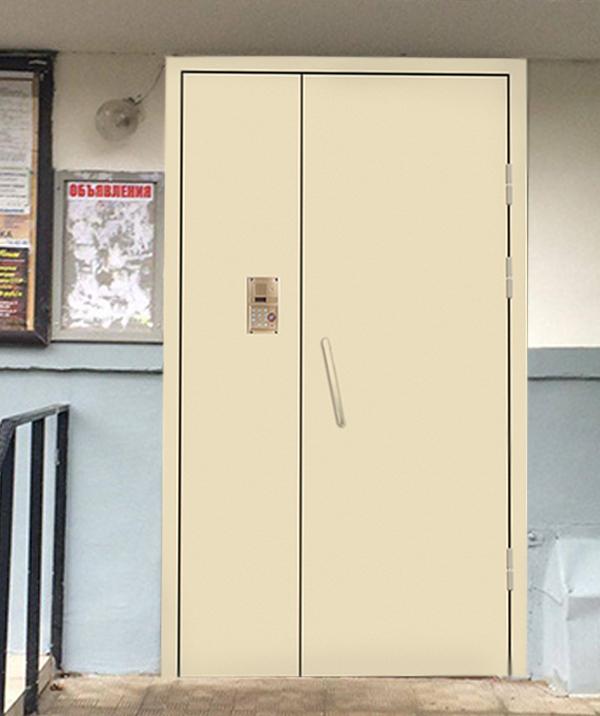 Антивандальная подъездная дверь с порошковой отделкой “Шагрень” RAL 1015 Бежевый