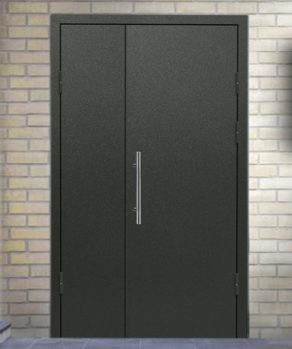 Антивандальная подъездная дверь с порошковой отделкой “Шагрень” RAL 6006 Оливково-серый